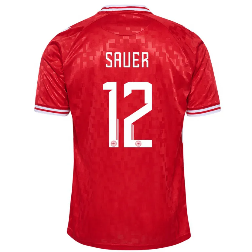 Danxen Børn Danmark Mathias Sauer #12 Rød Hjemmebane Spillertrøjer 24-26 Trøje T-Shirt