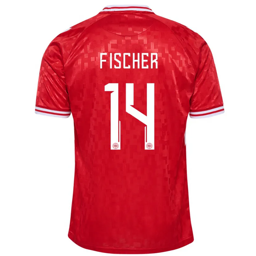 Danxen Børn Danmark Mikkel Fischer #14 Rød Hjemmebane Spillertrøjer 24-26 Trøje T-Shirt