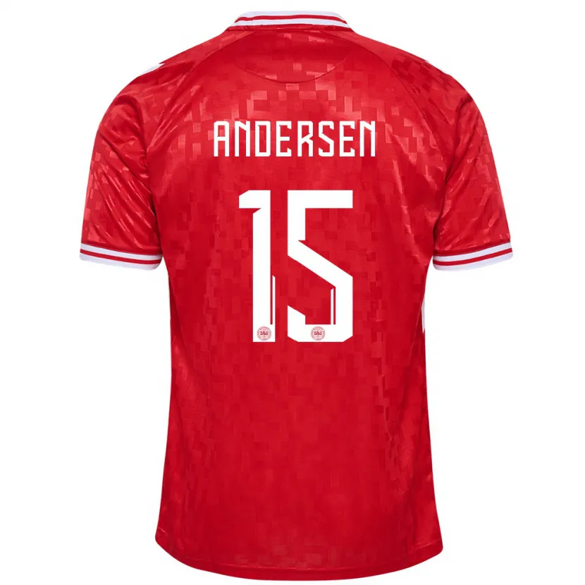 Danxen Børn Danmark Jacob Andersen #15 Rød Hjemmebane Spillertrøjer 24-26 Trøje T-Shirt