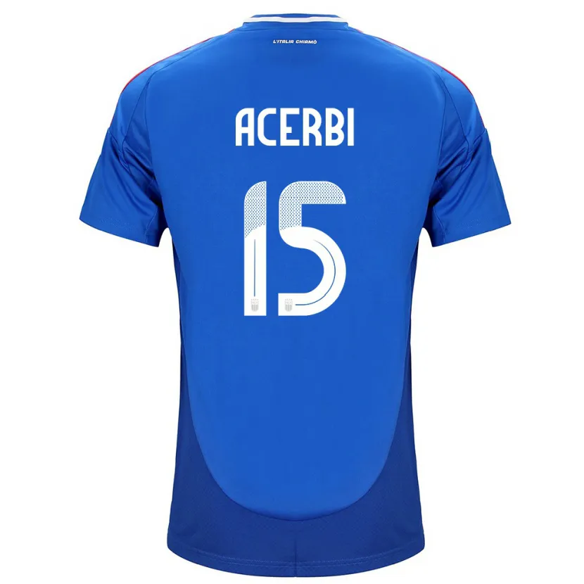 Danxen Børn Italien Francesco Acerbi #15 Blå Hjemmebane Spillertrøjer 24-26 Trøje T-Shirt