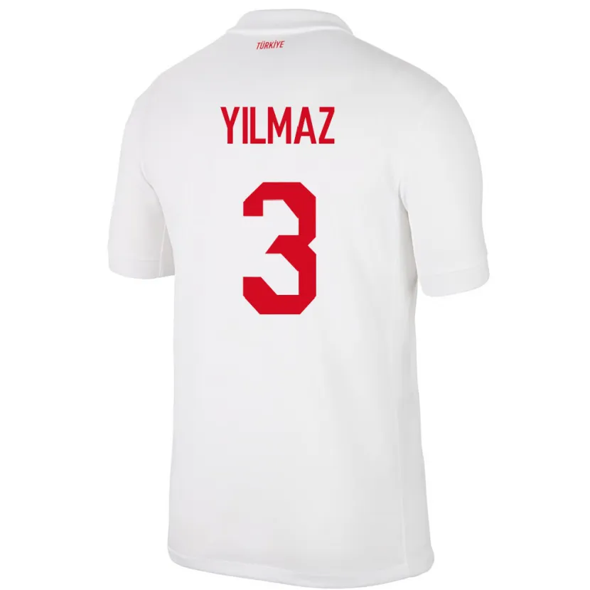 Danxen Børn Tyrkiet Berkay Yılmaz #3 Hvid Hjemmebane Spillertrøjer 24-26 Trøje T-Shirt