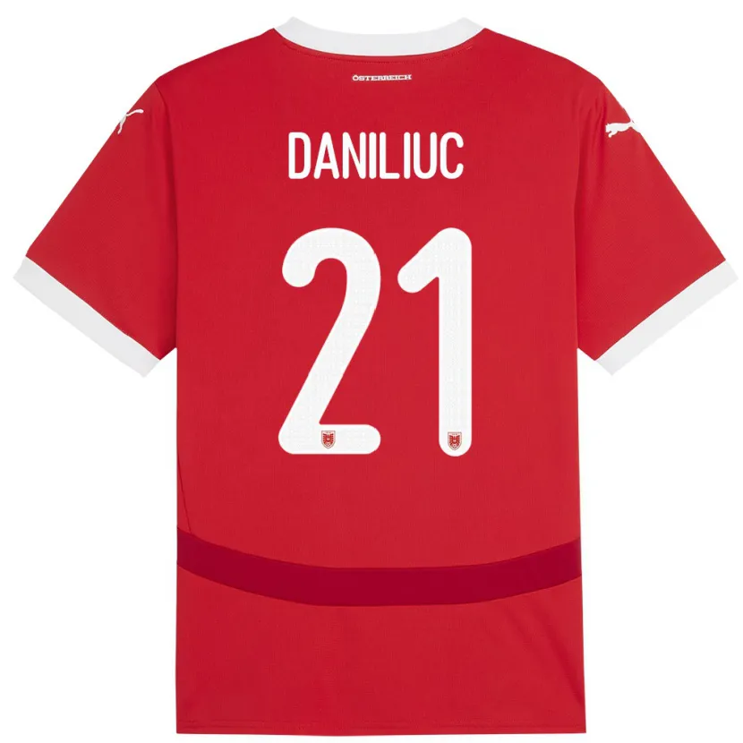 Danxen Børn Østrig Flavius Daniliuc #21 Rød Hjemmebane Spillertrøjer 24-26 Trøje T-Shirt