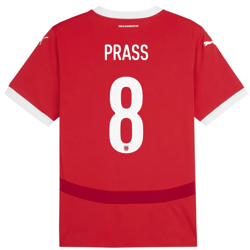 Danxen Børn Østrig Alexander Prass #8 Rød Hjemmebane Spillertrøjer 24-26 Trøje T-Shirt