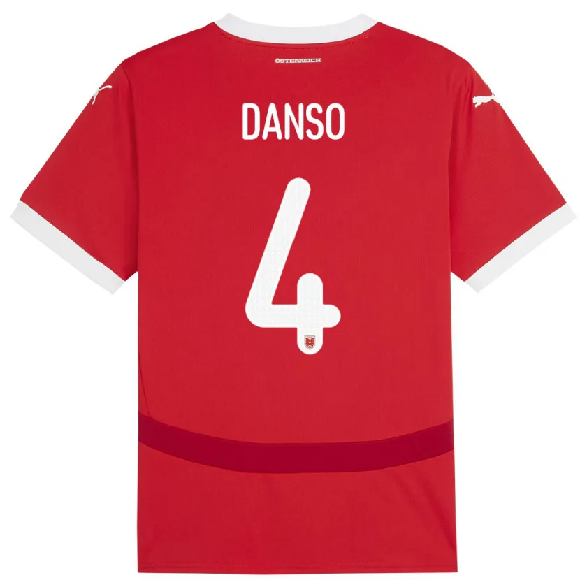 Danxen Børn Østrig Kevin Danso #4 Rød Hjemmebane Spillertrøjer 24-26 Trøje T-Shirt