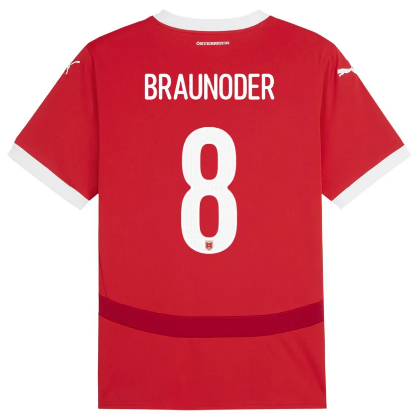 Danxen Børn Østrig Matthias Braunöder #8 Rød Hjemmebane Spillertrøjer 24-26 Trøje T-Shirt