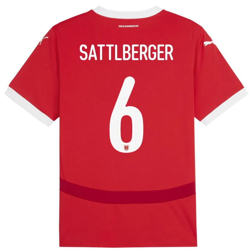 Danxen Børn Østrig Nikolas Sattlberger #6 Rød Hjemmebane Spillertrøjer 24-26 Trøje T-Shirt