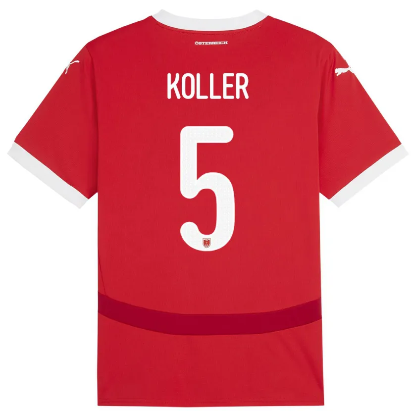 Danxen Børn Østrig Paul Koller #5 Rød Hjemmebane Spillertrøjer 24-26 Trøje T-Shirt