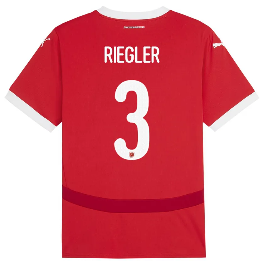 Danxen Børn Østrig David Riegler #3 Rød Hjemmebane Spillertrøjer 24-26 Trøje T-Shirt