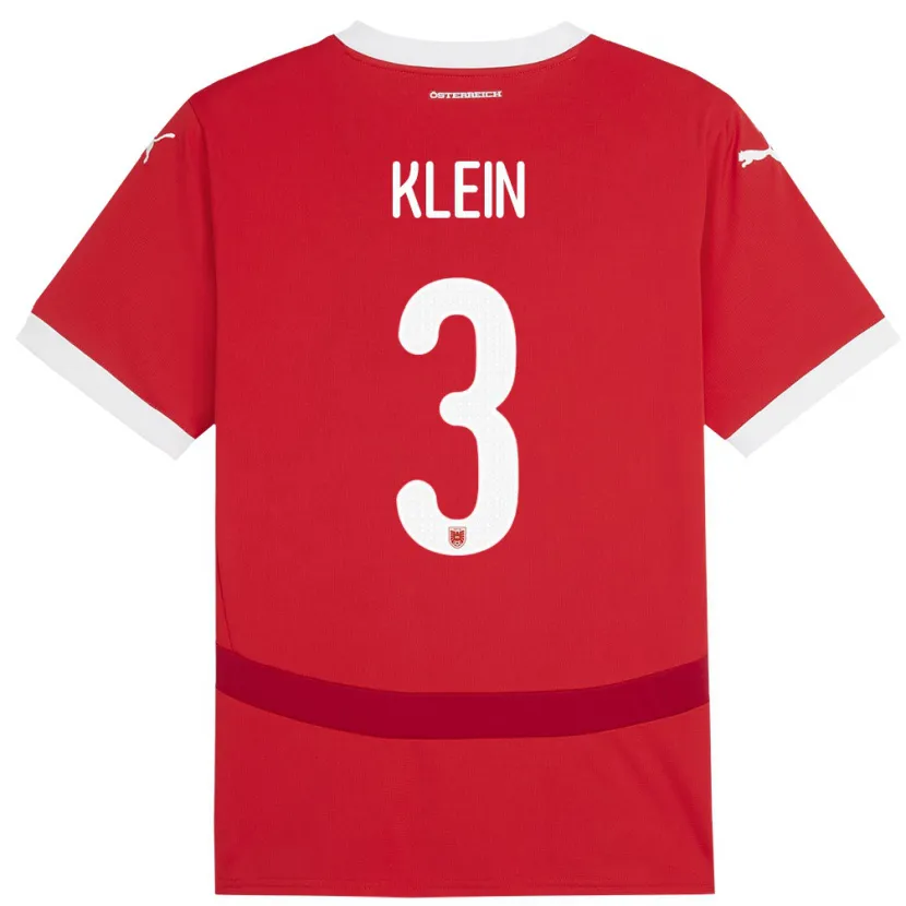 Danxen Børn Østrig Jennifer Klein #3 Rød Hjemmebane Spillertrøjer 24-26 Trøje T-Shirt