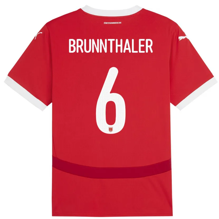 Danxen Børn Østrig Melanie Brunnthaler #6 Rød Hjemmebane Spillertrøjer 24-26 Trøje T-Shirt