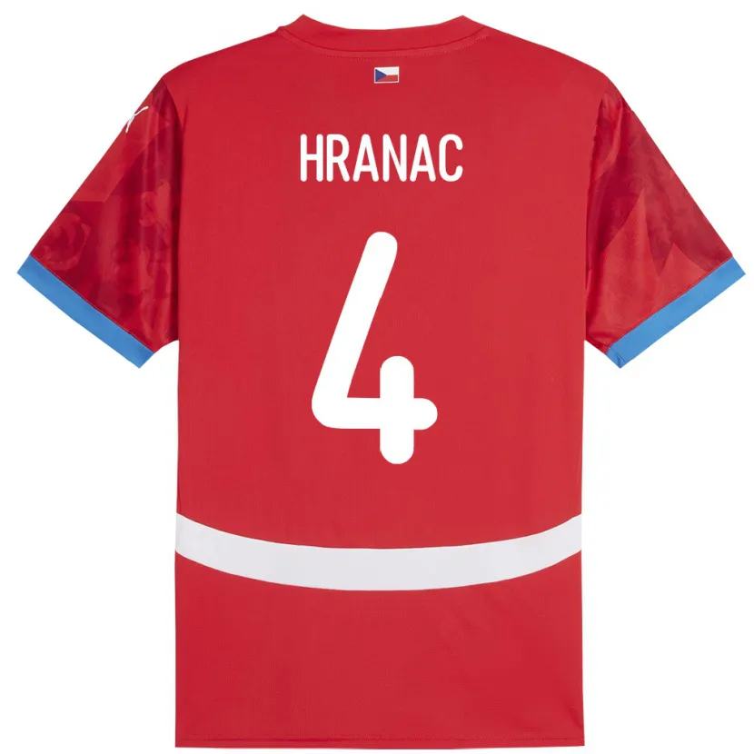 Danxen Børn Tjekkiet Robin Hranac #4 Rød Hjemmebane Spillertrøjer 24-26 Trøje T-Shirt