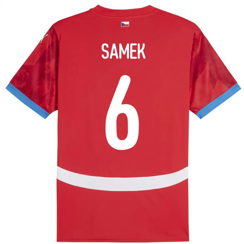 Danxen Børn Tjekkiet Daniel Samek #6 Rød Hjemmebane Spillertrøjer 24-26 Trøje T-Shirt