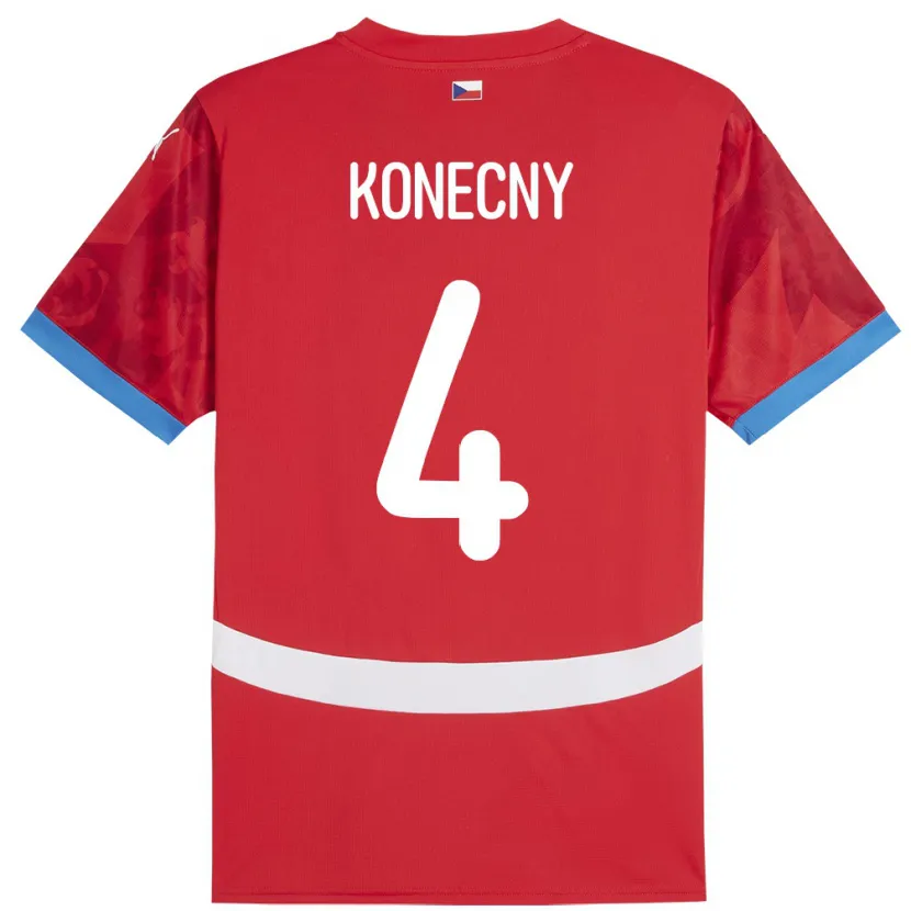 Danxen Børn Tjekkiet Mikulas Konecny #4 Rød Hjemmebane Spillertrøjer 24-26 Trøje T-Shirt