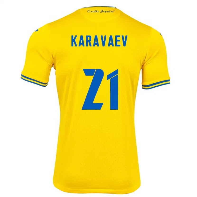 Danxen Børn Ukraine Oleksandr Karavaev #21 Gul Hjemmebane Spillertrøjer 24-26 Trøje T-Shirt