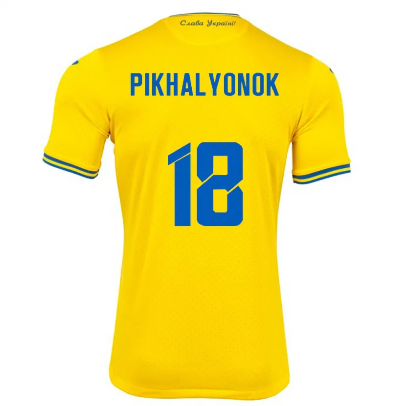 Danxen Børn Ukraine Oleksandr Pikhalyonok #18 Gul Hjemmebane Spillertrøjer 24-26 Trøje T-Shirt