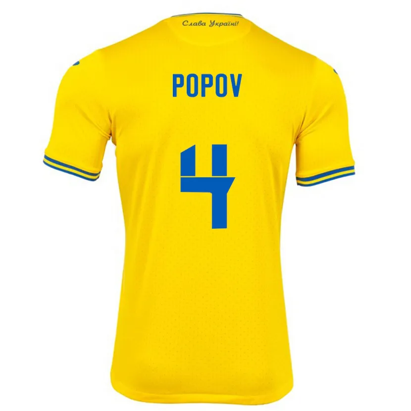 Danxen Børn Ukraine Denys Popov #4 Gul Hjemmebane Spillertrøjer 24-26 Trøje T-Shirt