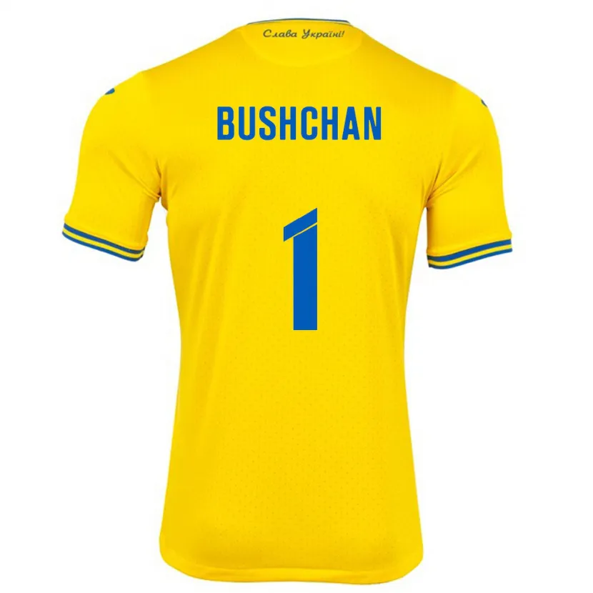 Danxen Børn Ukraine Georgiy Bushchan #1 Gul Hjemmebane Spillertrøjer 24-26 Trøje T-Shirt