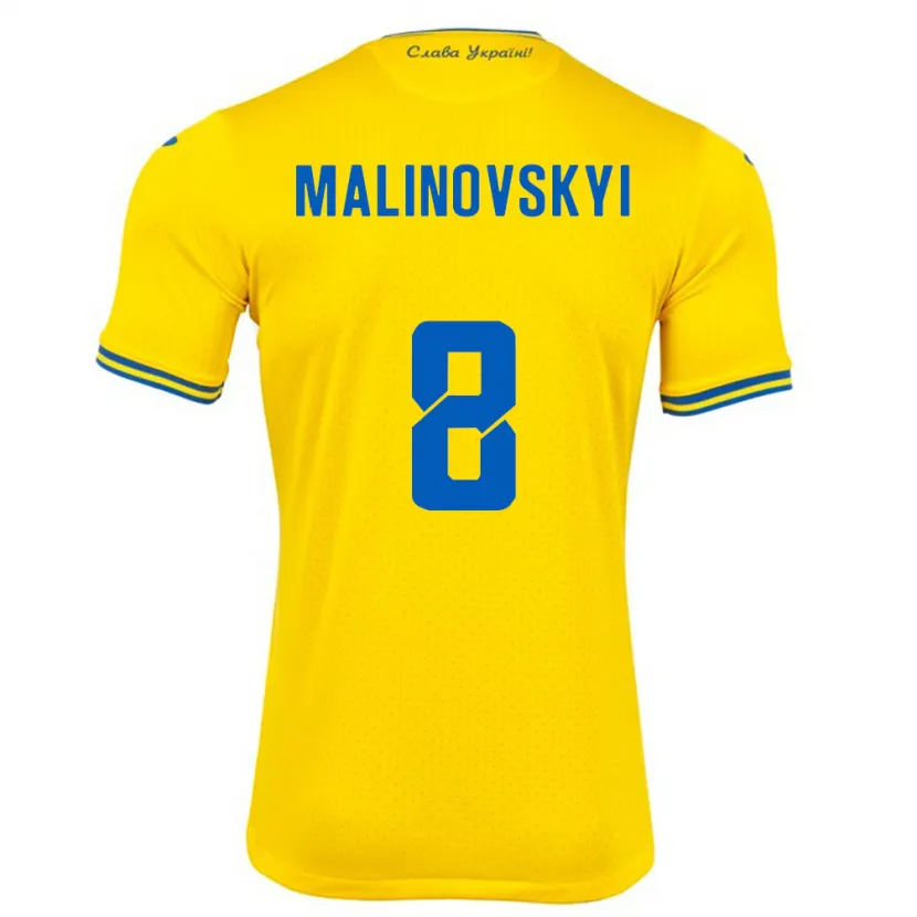 Danxen Børn Ukraine Ruslan Malinovskyi #8 Gul Hjemmebane Spillertrøjer 24-26 Trøje T-Shirt