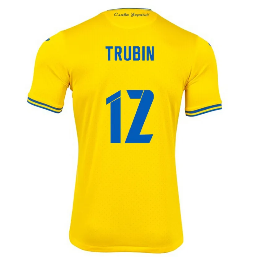 Danxen Børn Ukraine Anatoliy Trubin #12 Gul Hjemmebane Spillertrøjer 24-26 Trøje T-Shirt