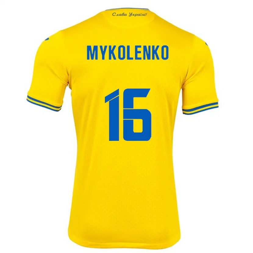 Danxen Børn Ukraine Vitaliy Mykolenko #16 Gul Hjemmebane Spillertrøjer 24-26 Trøje T-Shirt