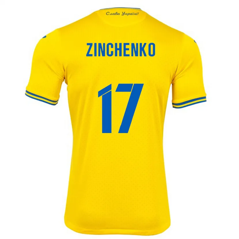 Danxen Børn Ukraine Oleksandr Zinchenko #17 Gul Hjemmebane Spillertrøjer 24-26 Trøje T-Shirt