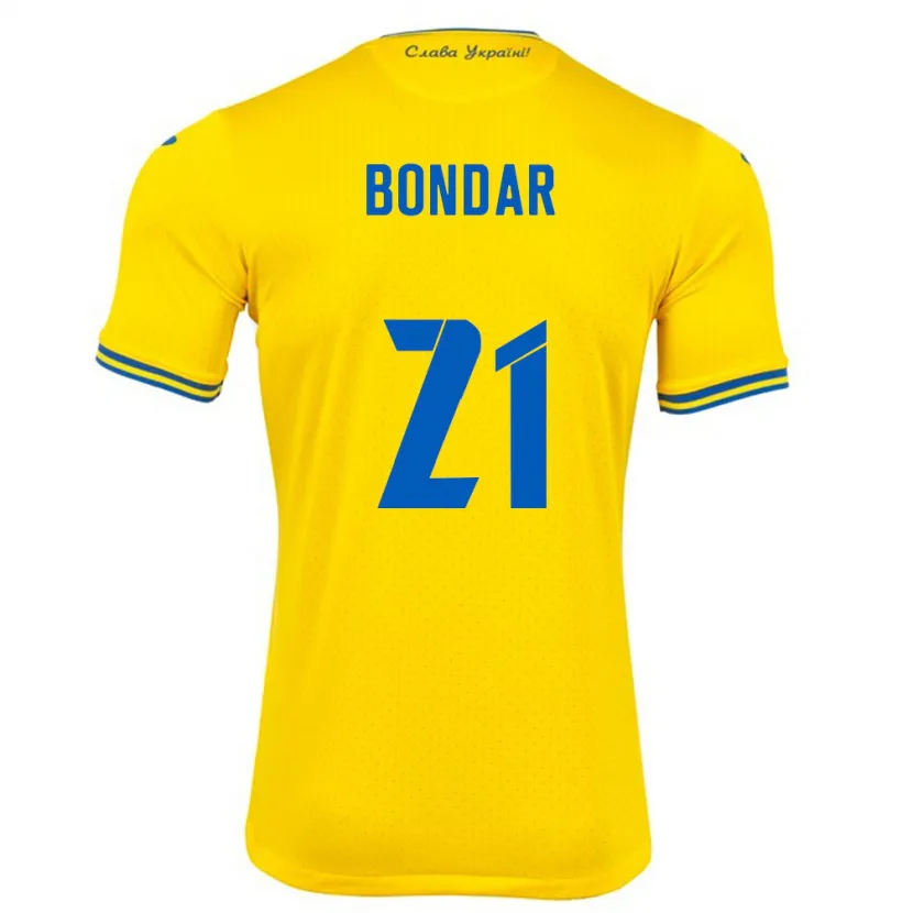 Danxen Børn Ukraine Valeriy Bondar #21 Gul Hjemmebane Spillertrøjer 24-26 Trøje T-Shirt