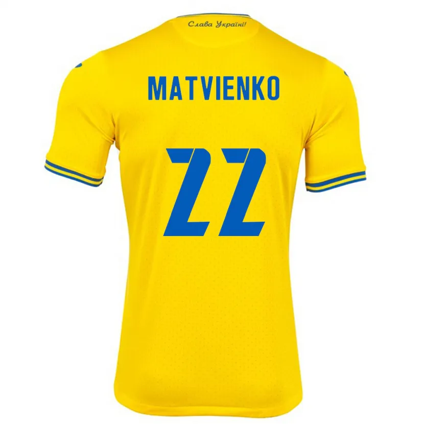 Danxen Børn Ukraine Mykola Matvienko #22 Gul Hjemmebane Spillertrøjer 24-26 Trøje T-Shirt