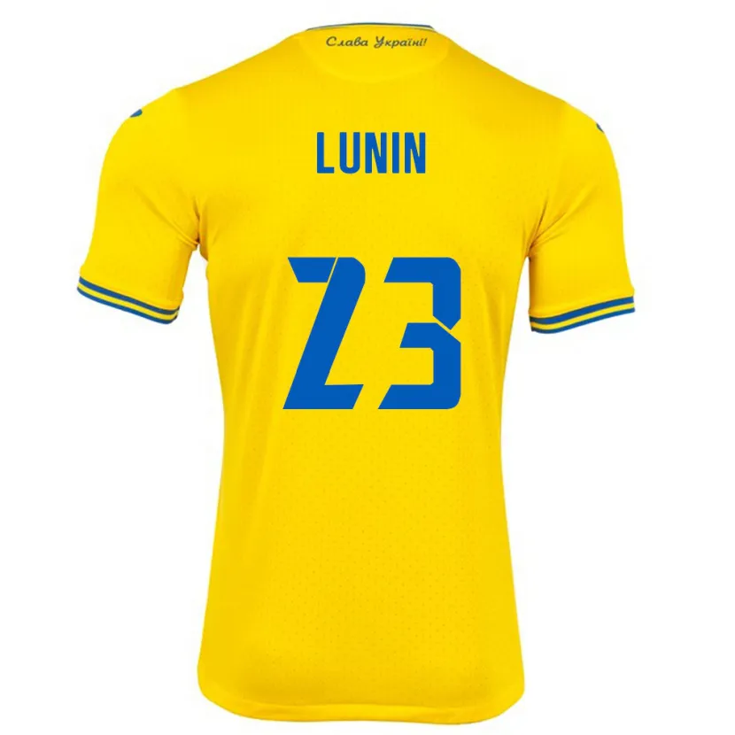 Danxen Børn Ukraine Andriy Lunin #23 Gul Hjemmebane Spillertrøjer 24-26 Trøje T-Shirt