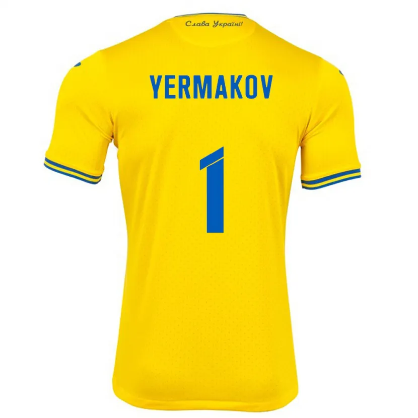 Danxen Børn Ukraine Georgiy Yermakov #1 Gul Hjemmebane Spillertrøjer 24-26 Trøje T-Shirt