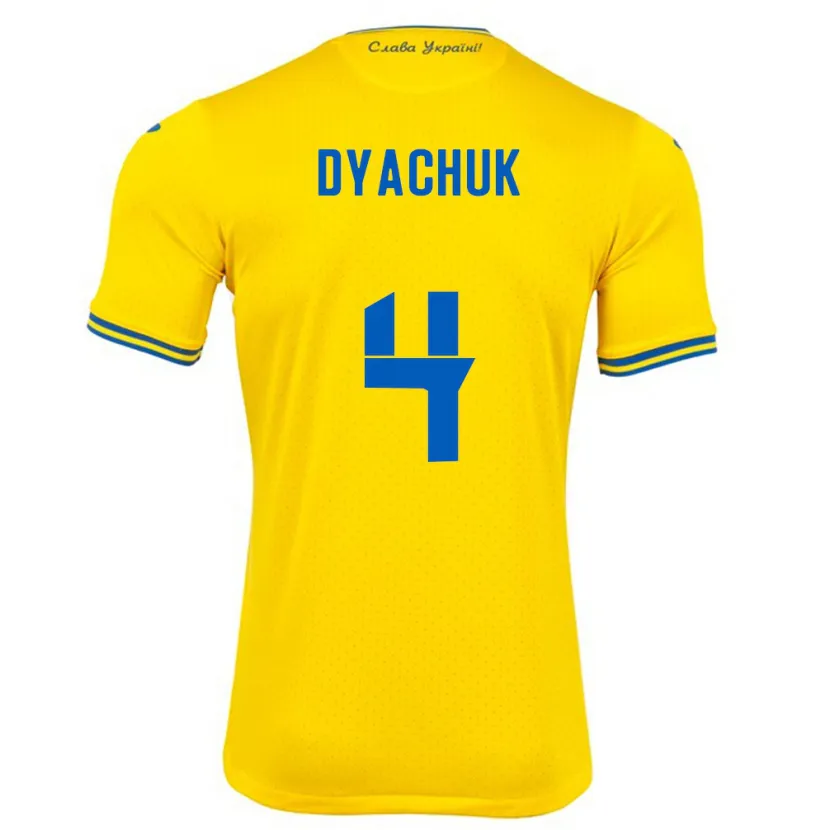 Danxen Børn Ukraine Maksym Dyachuk #4 Gul Hjemmebane Spillertrøjer 24-26 Trøje T-Shirt