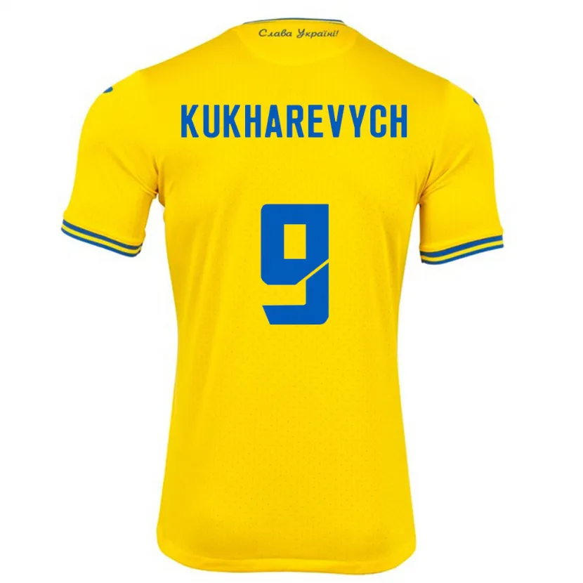 Danxen Børn Ukraine Mykola Kukharevych #9 Gul Hjemmebane Spillertrøjer 24-26 Trøje T-Shirt