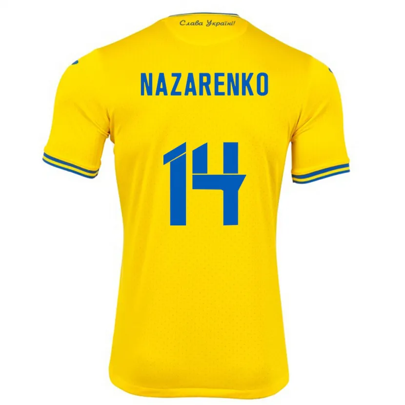 Danxen Børn Ukraine Oleksandr Nazarenko #14 Gul Hjemmebane Spillertrøjer 24-26 Trøje T-Shirt