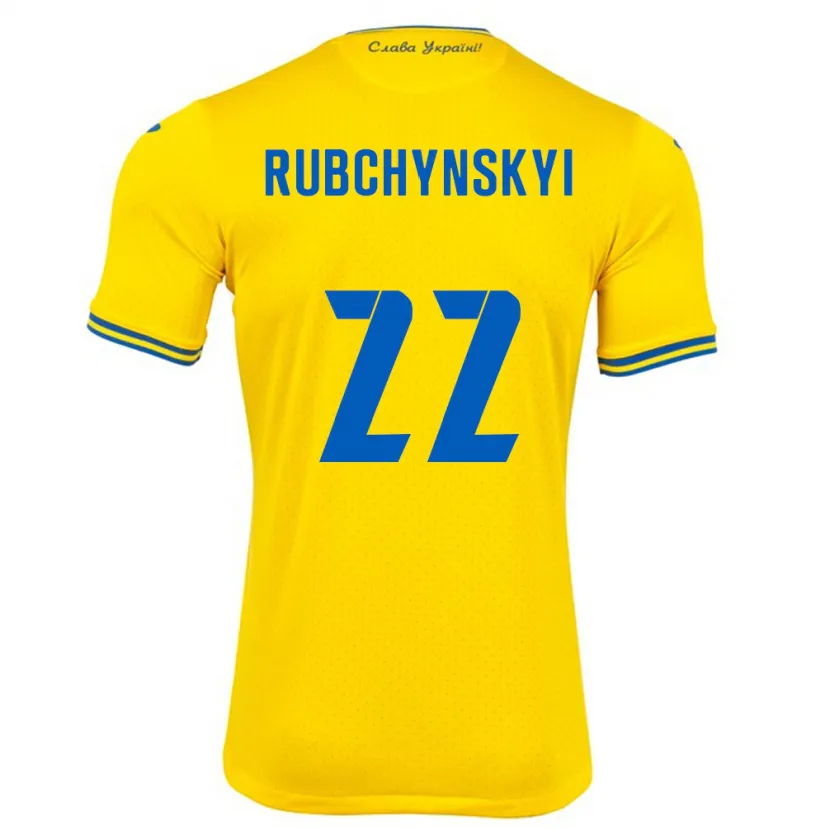 Danxen Børn Ukraine Valentyn Rubchynskyi #22 Gul Hjemmebane Spillertrøjer 24-26 Trøje T-Shirt