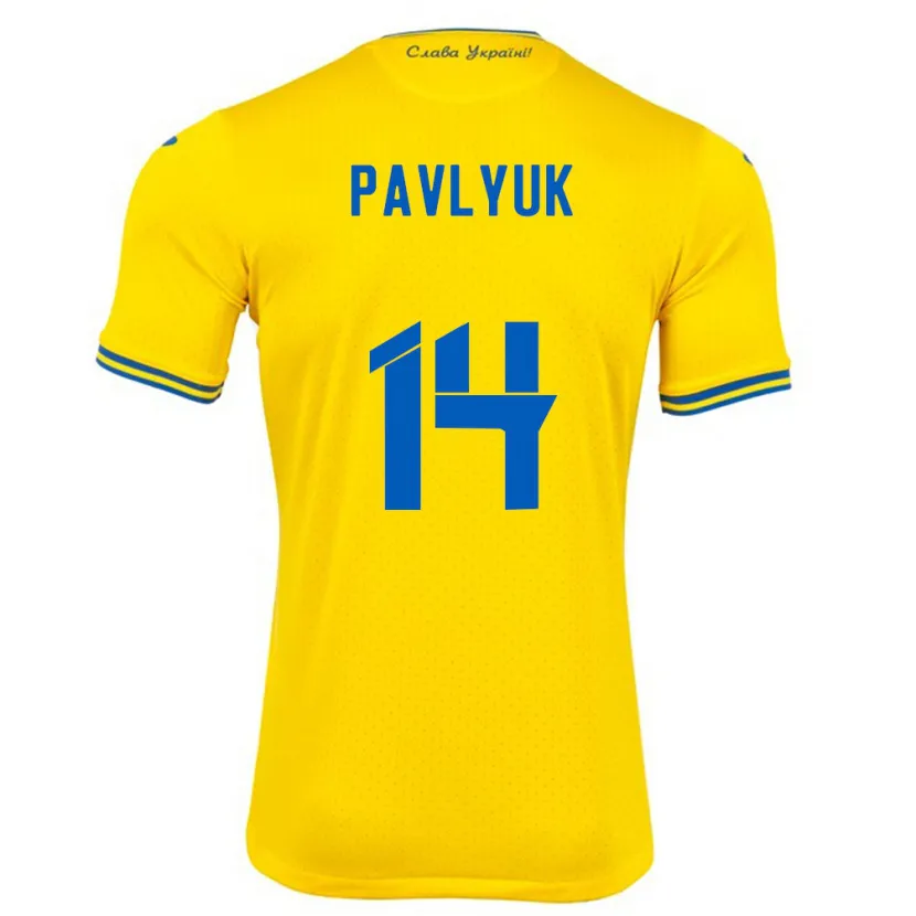 Danxen Børn Ukraine Yevgen Pavlyuk #14 Gul Hjemmebane Spillertrøjer 24-26 Trøje T-Shirt