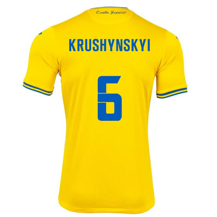 Danxen Børn Ukraine Borys Krushynskyi #6 Gul Hjemmebane Spillertrøjer 24-26 Trøje T-Shirt