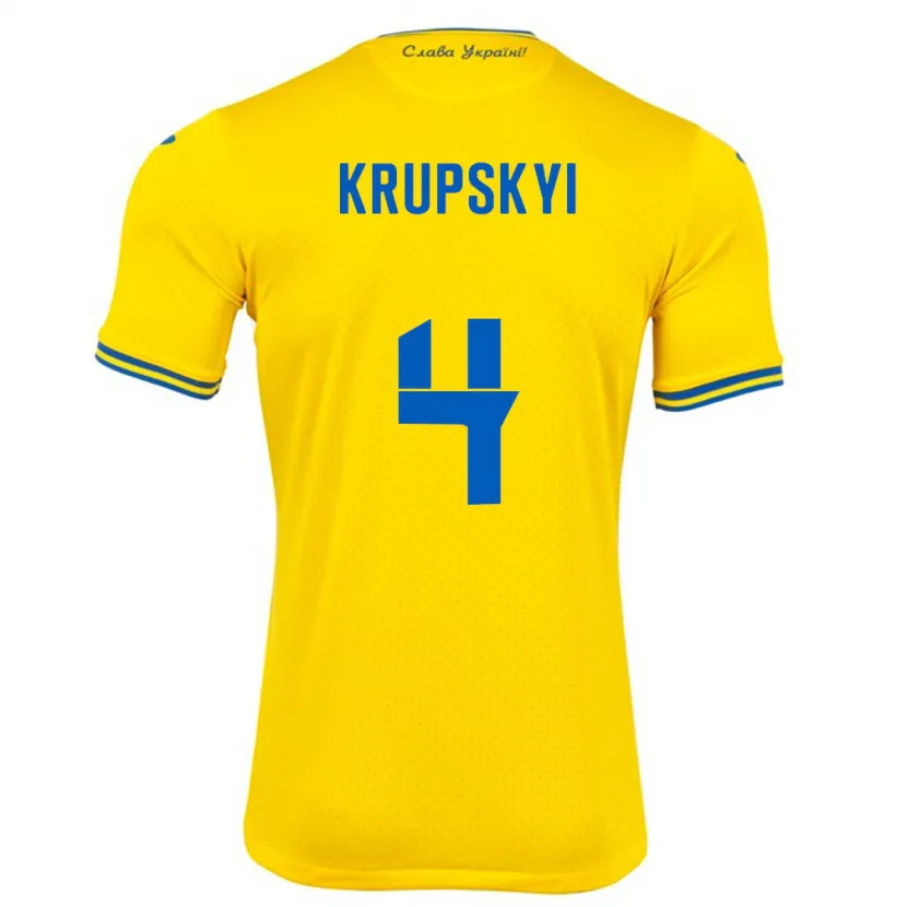 Danxen Børn Ukraine Ilya Krupskyi #4 Gul Hjemmebane Spillertrøjer 24-26 Trøje T-Shirt