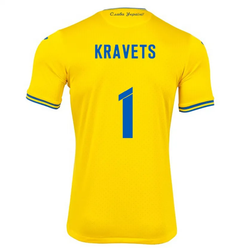 Danxen Børn Ukraine Vladyslav Kravets #1 Gul Hjemmebane Spillertrøjer 24-26 Trøje T-Shirt