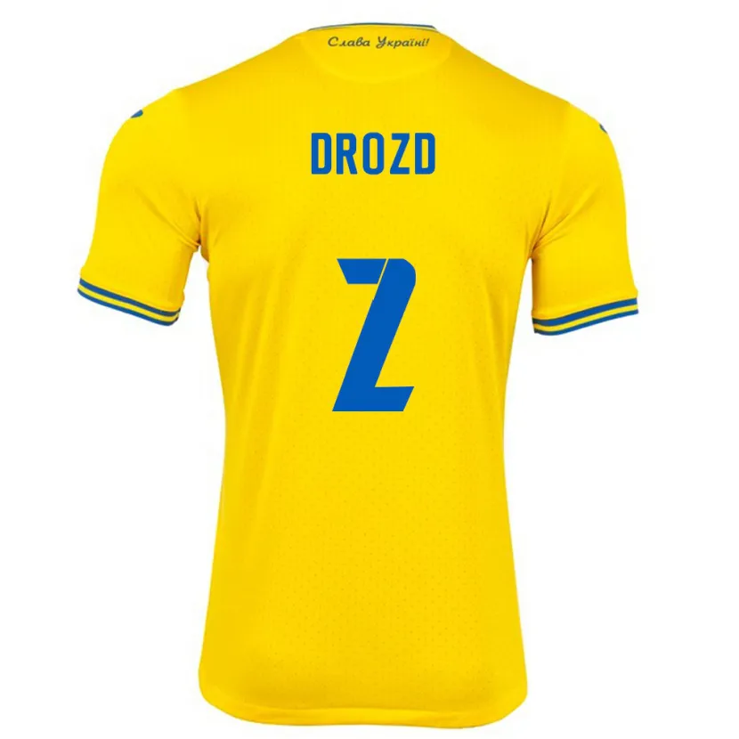 Danxen Børn Ukraine Anton Drozd #2 Gul Hjemmebane Spillertrøjer 24-26 Trøje T-Shirt