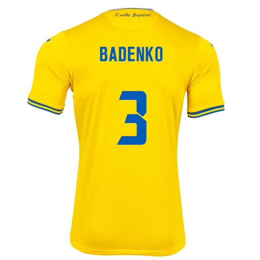 Danxen Børn Ukraine Ilya Badenko #3 Gul Hjemmebane Spillertrøjer 24-26 Trøje T-Shirt