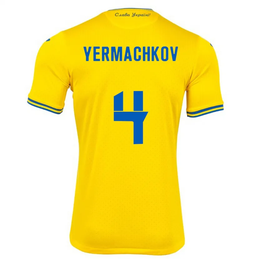 Danxen Børn Ukraine Ivan Yermachkov #4 Gul Hjemmebane Spillertrøjer 24-26 Trøje T-Shirt