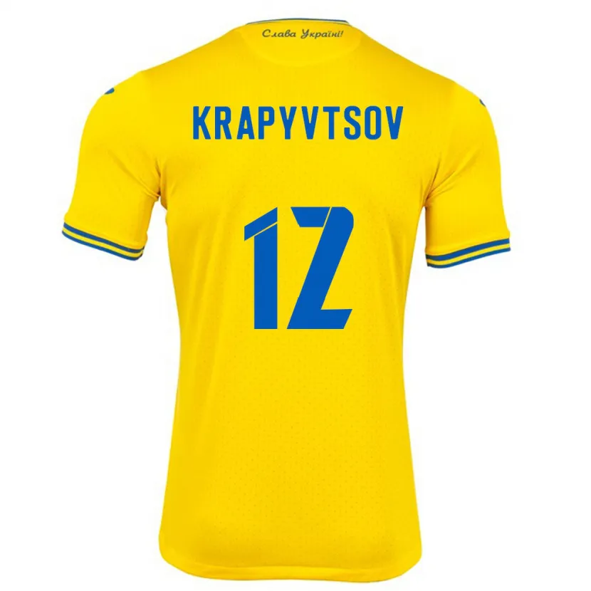 Danxen Børn Ukraine Vladyslav Krapyvtsov #12 Gul Hjemmebane Spillertrøjer 24-26 Trøje T-Shirt