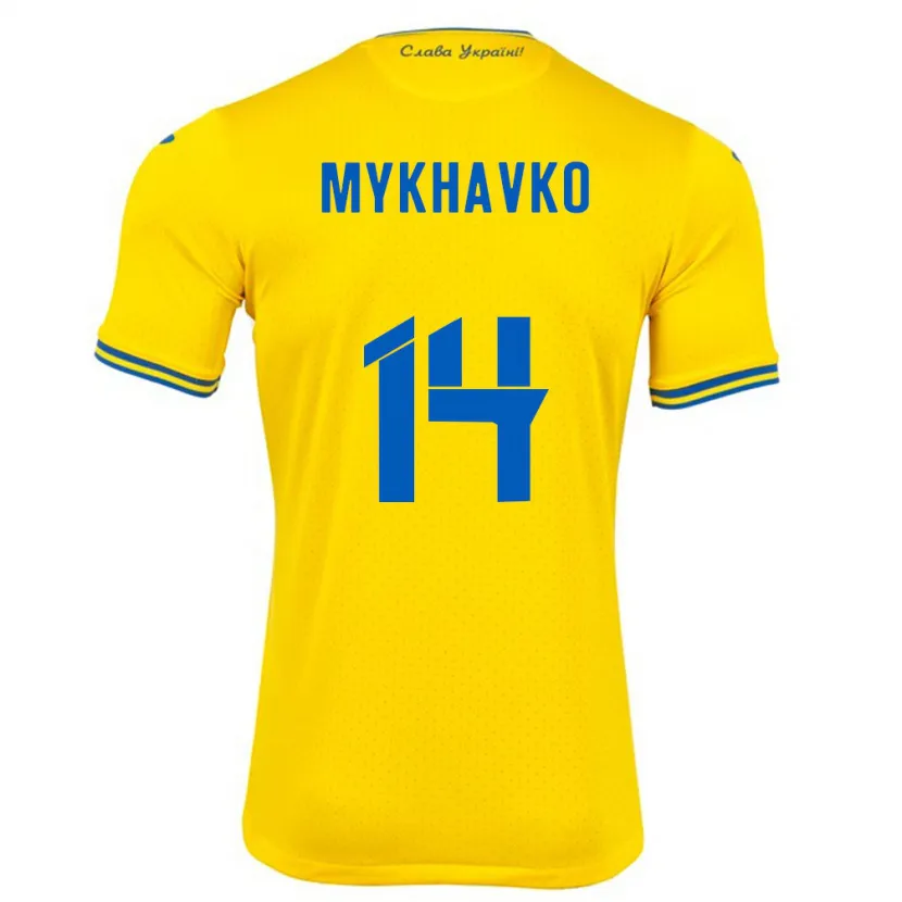 Danxen Børn Ukraine Taras Mykhavko #14 Gul Hjemmebane Spillertrøjer 24-26 Trøje T-Shirt