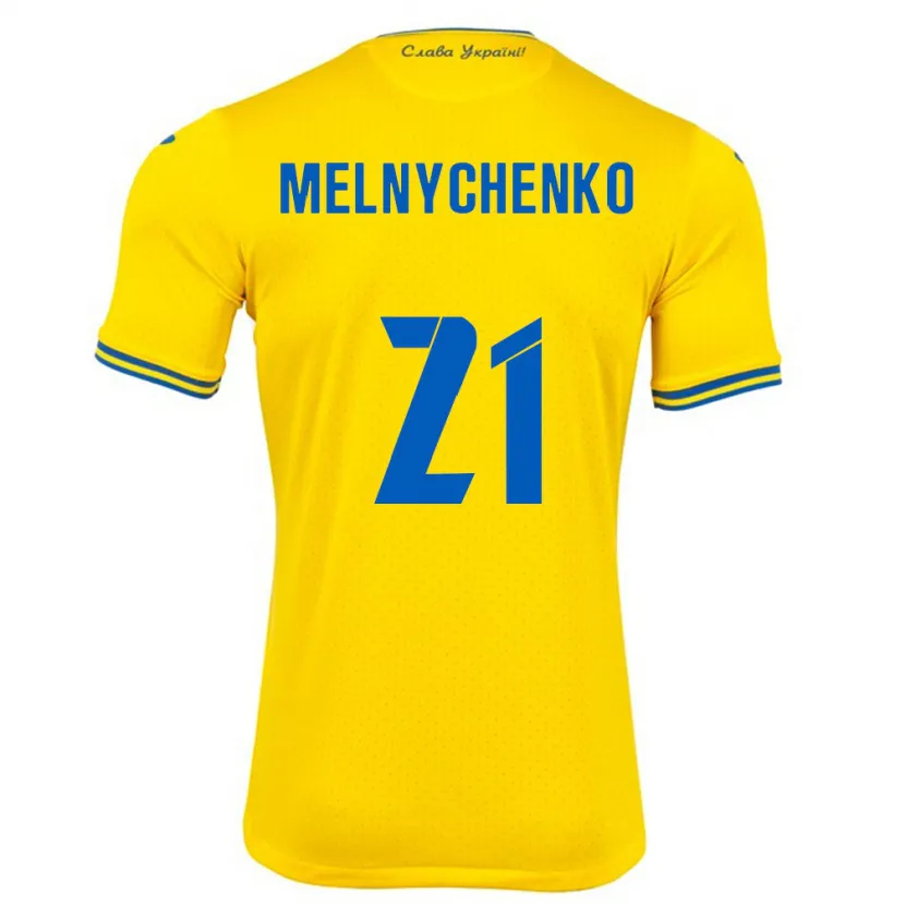 Danxen Børn Ukraine Maksym Melnychenko #21 Gul Hjemmebane Spillertrøjer 24-26 Trøje T-Shirt