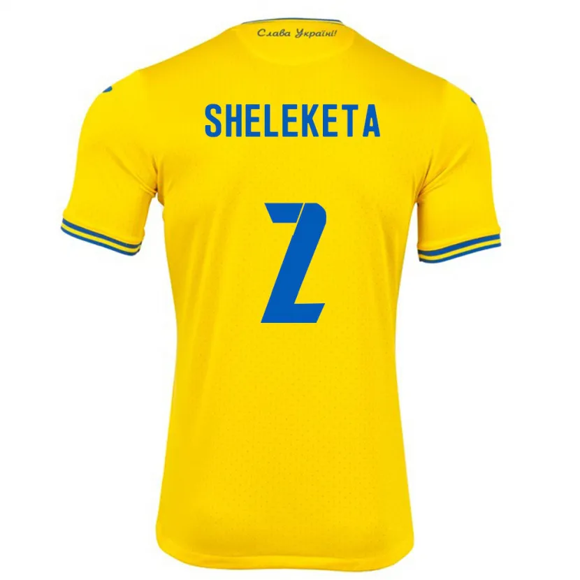 Danxen Børn Ukraine Mykyta Sheleketa #2 Gul Hjemmebane Spillertrøjer 24-26 Trøje T-Shirt