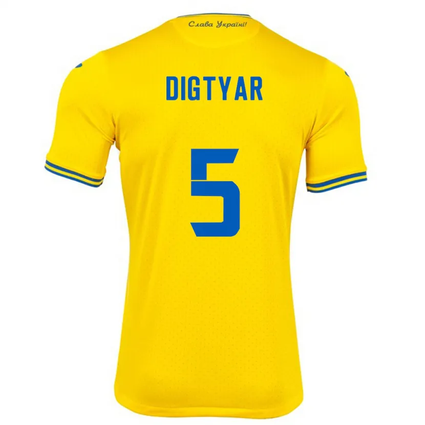 Danxen Børn Ukraine Kyrylo Digtyar #5 Gul Hjemmebane Spillertrøjer 24-26 Trøje T-Shirt