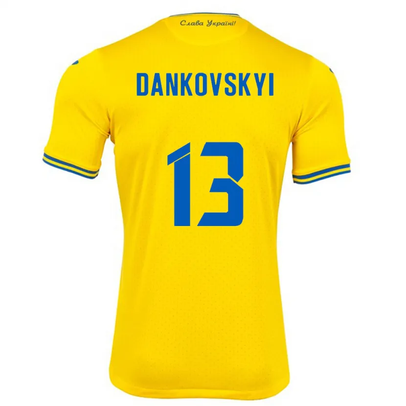 Danxen Børn Ukraine Yegor Dankovskyi #13 Gul Hjemmebane Spillertrøjer 24-26 Trøje T-Shirt