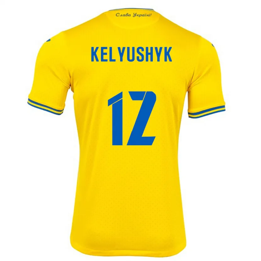 Danxen Børn Ukraine Darya Kelyushyk #12 Gul Hjemmebane Spillertrøjer 24-26 Trøje T-Shirt