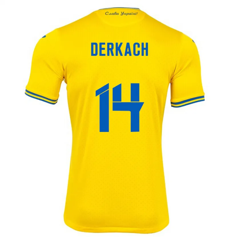 Danxen Børn Ukraine Yana Derkach #14 Gul Hjemmebane Spillertrøjer 24-26 Trøje T-Shirt