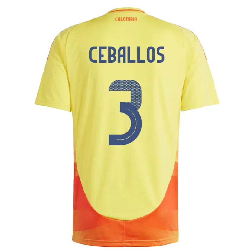 Danxen Børn Colombia Brayan Ceballos #3 Gul Hjemmebane Spillertrøjer 24-26 Trøje T-Shirt