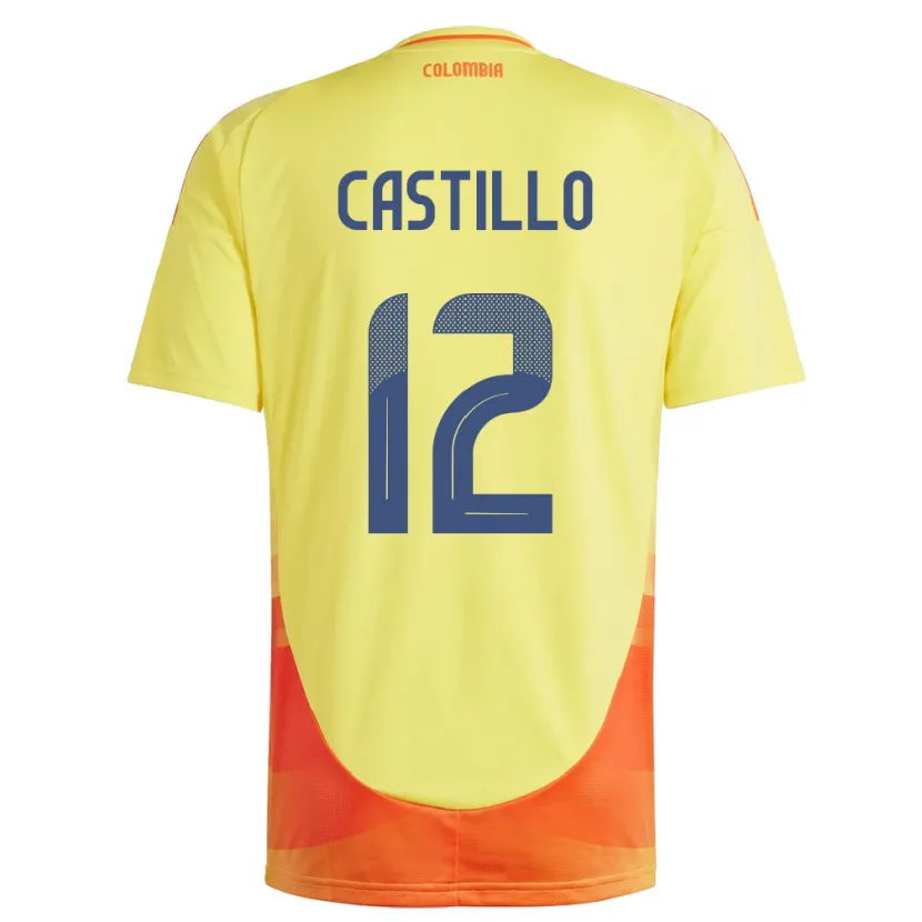 Danxen Børn Colombia Juan Castillo #12 Gul Hjemmebane Spillertrøjer 24-26 Trøje T-Shirt